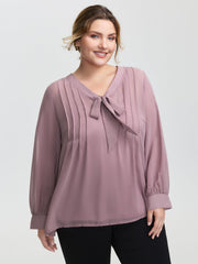 Toothpick Pleats Neck-Tie Sheer Blouse