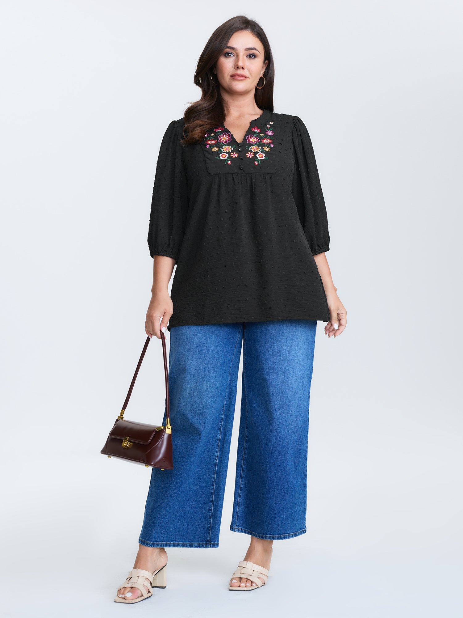 Multicolor Floral Embroidered Flowy Blouse