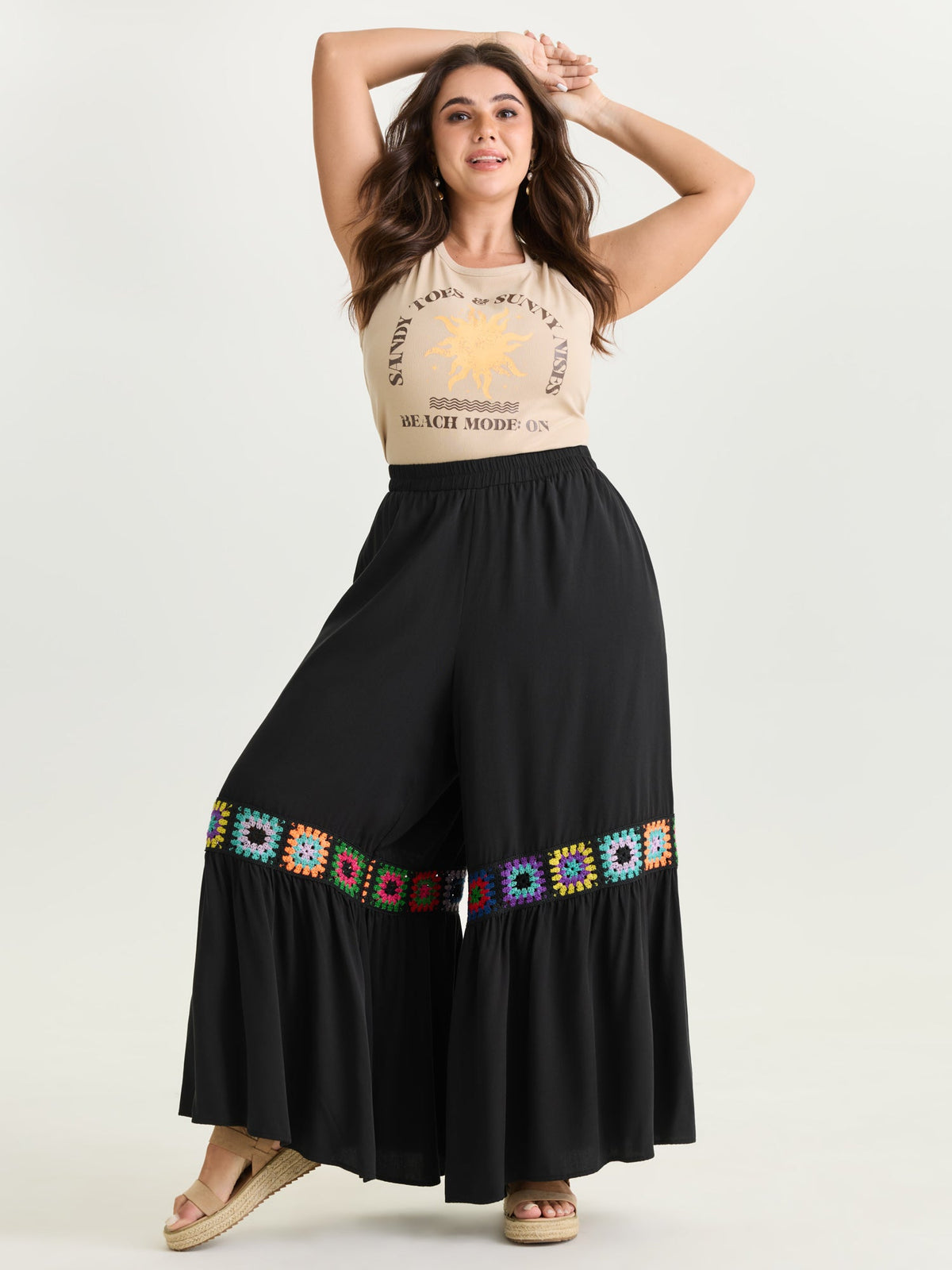 Colorful Crochet Floral Flared Pants