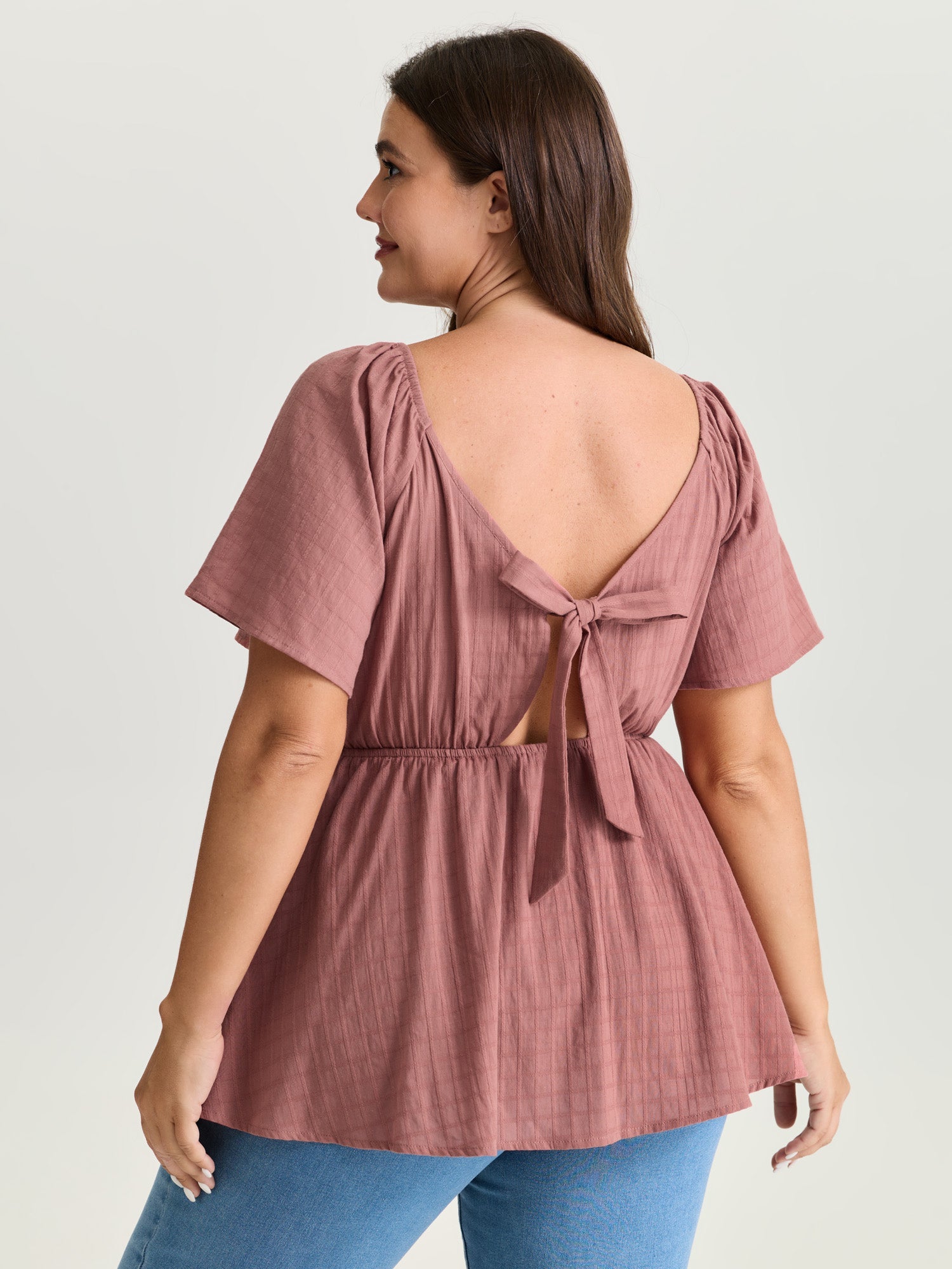 Cotton Stretchy Ruffled Sleeve Fit-And-Flare Blouse
