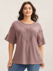 Textured Lace Ruffled Sleeve T-Shirt