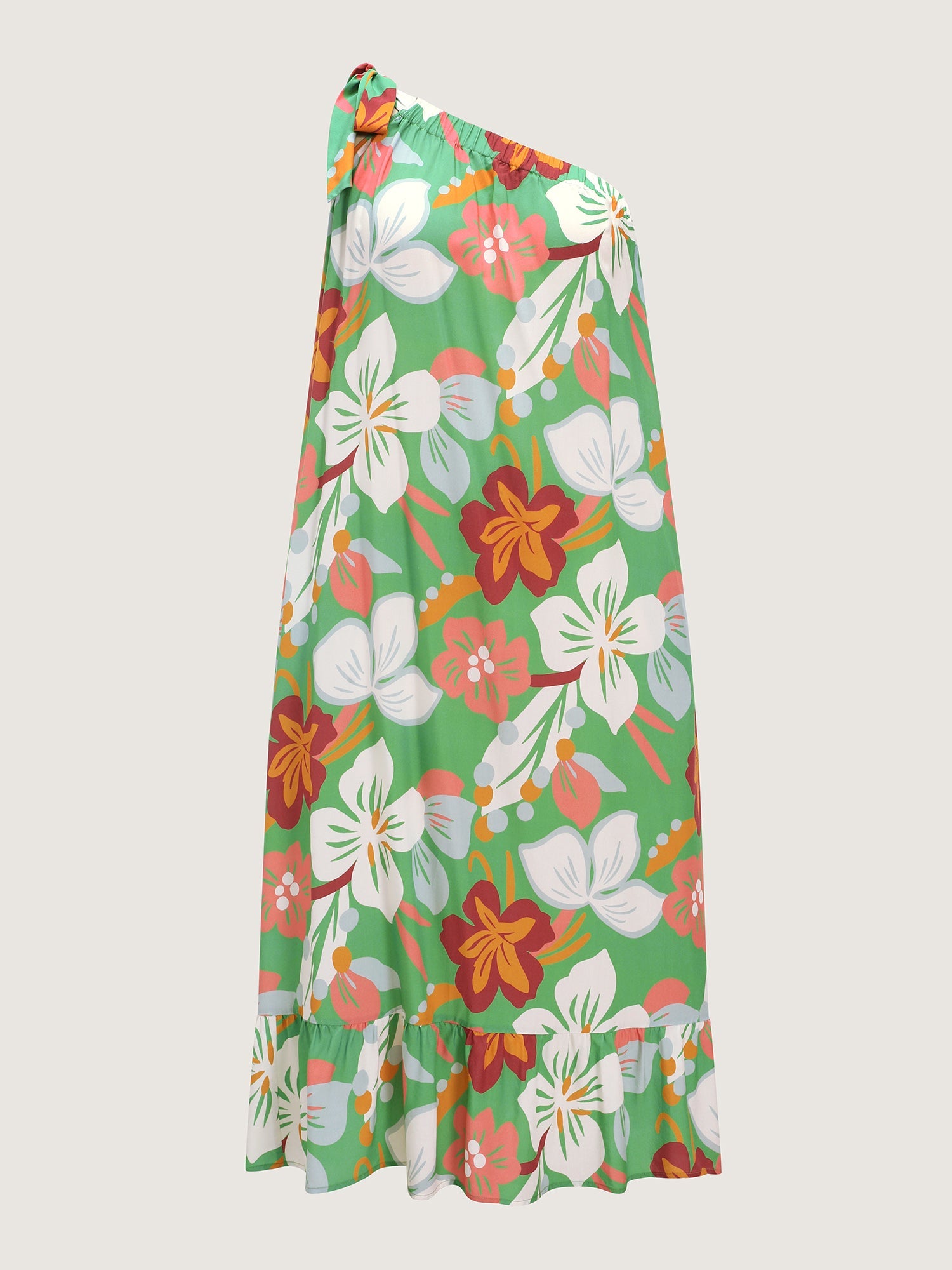 Colorful Floral Print One-Shoulder Tie Maxi Dress