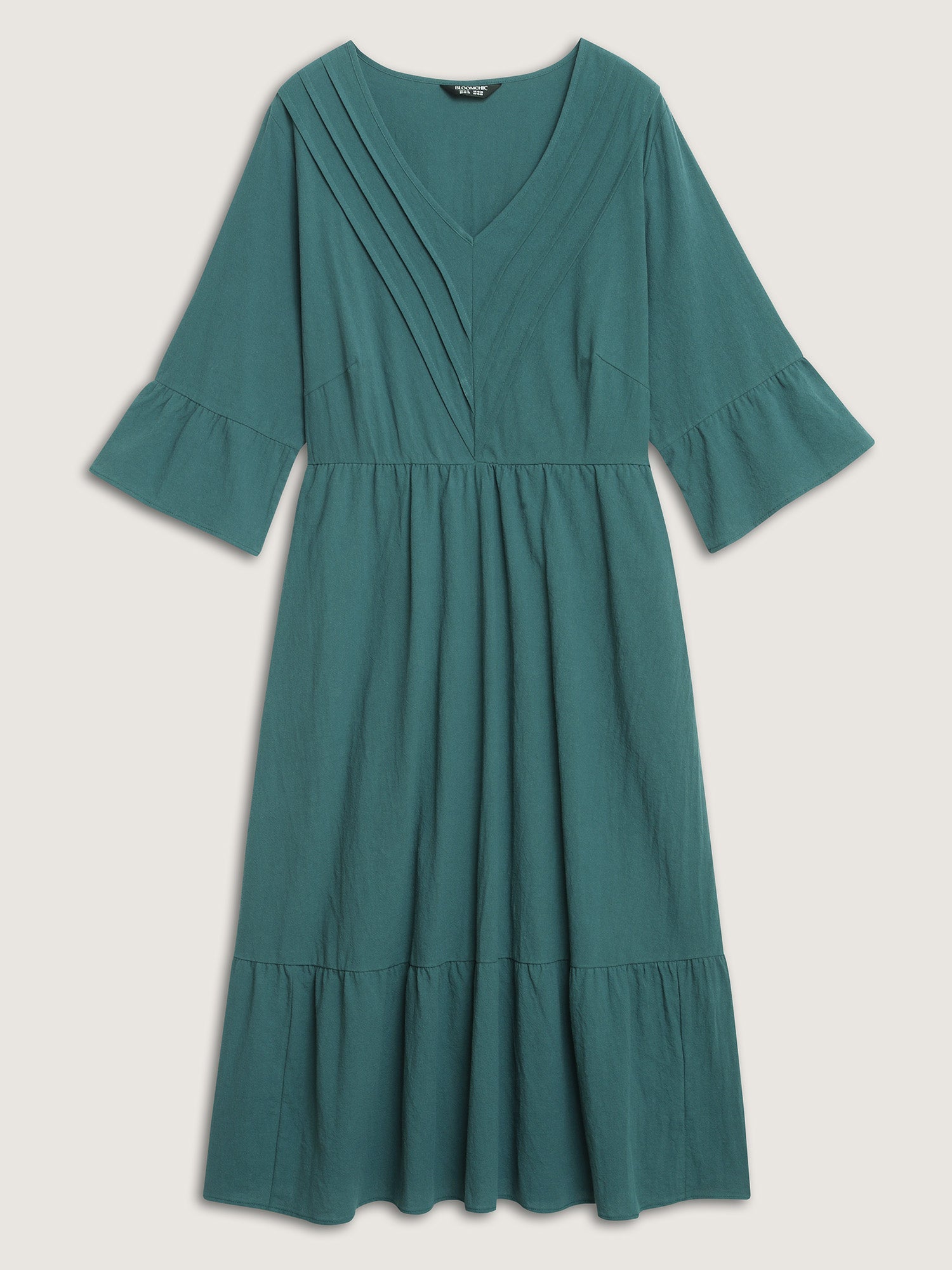 Pure Cotton Toothpick Pleats Tiered Midi Dress