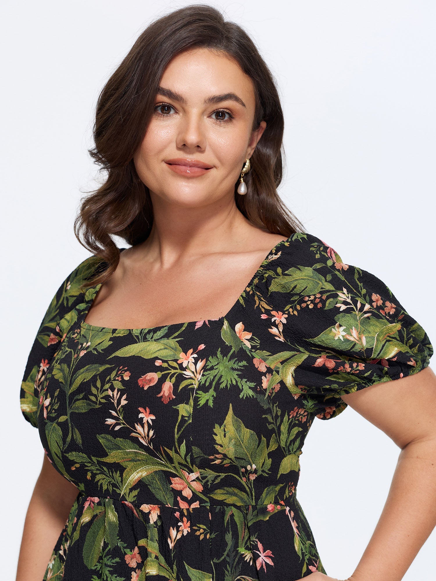 Tropical Floral Print Split Hem Midi Dress