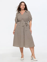 Geometric Print Collared Knit Midi Dress