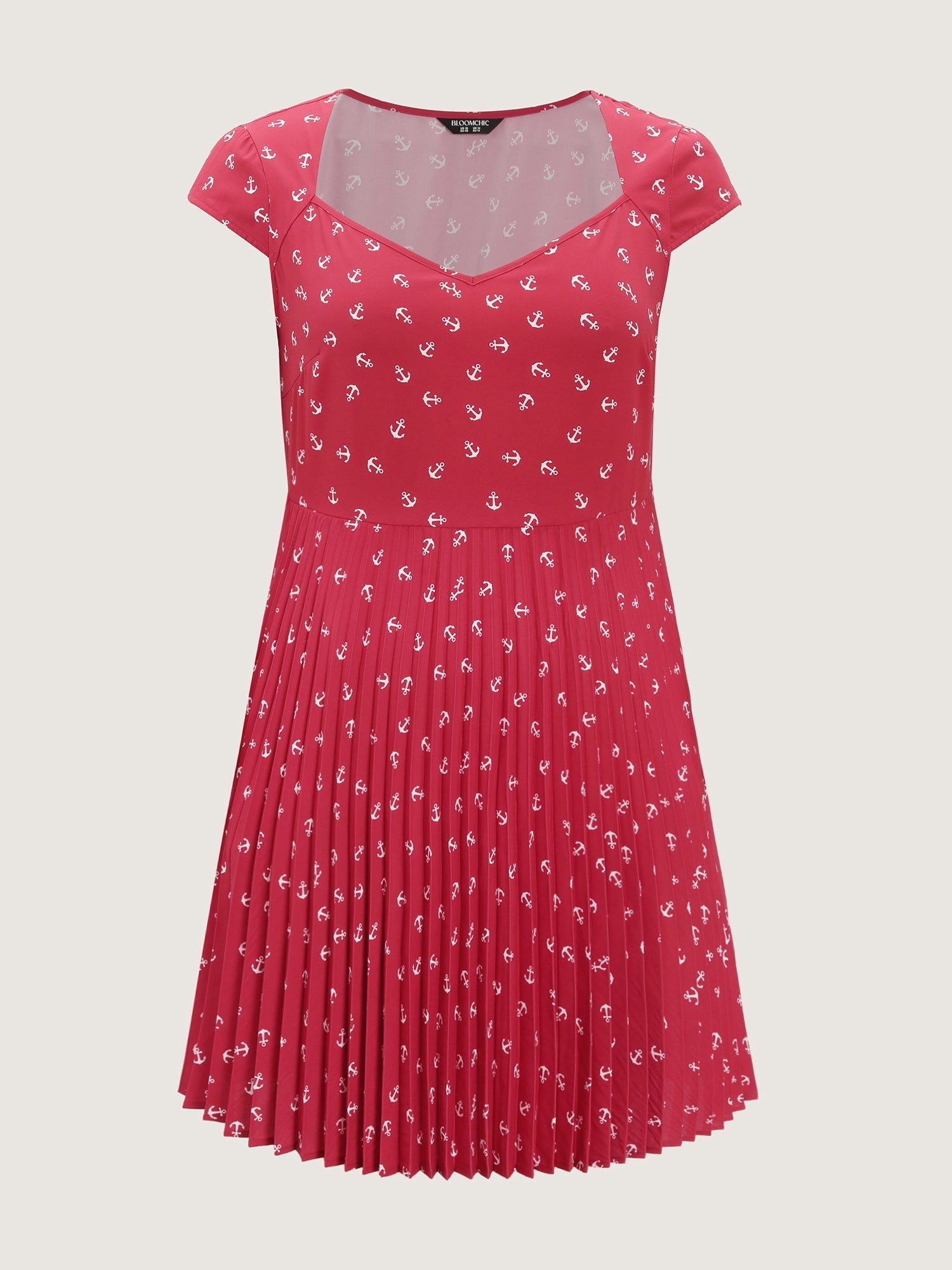 Anchor Pattern Pleated Sweetheart Neckline Mini Dress