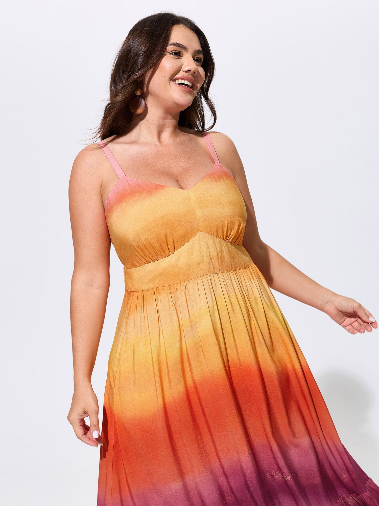 Color Gradient Triangular Cinched Waist Maxi Dress