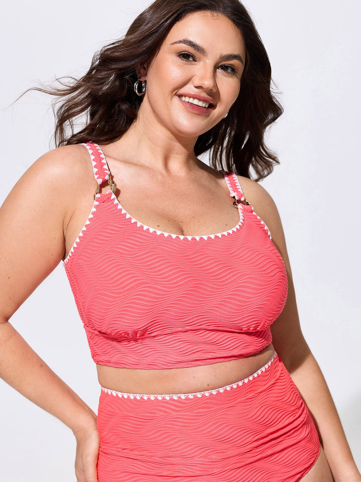 Textured Embroidered Edge Swim Top