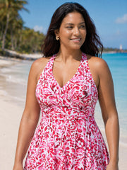 Floral Paisley Print Back Cut-Out Swim Dress