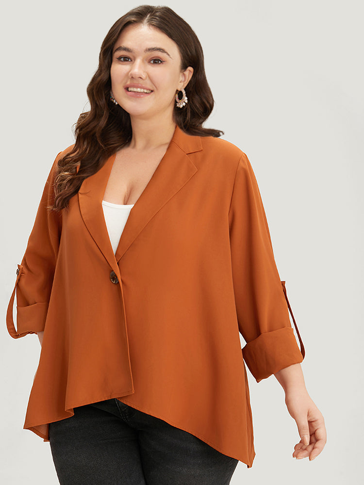 Plain Button Up Tab Sleeve High Low Hem Jacket
