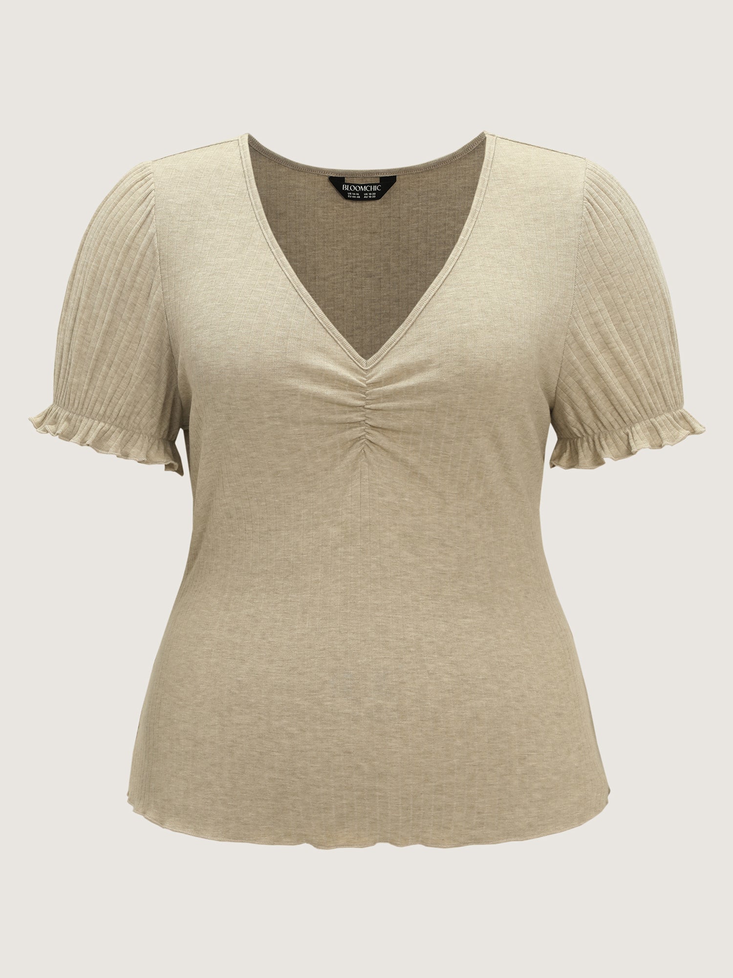 Stretchy Ribbed Ruched Plain T-Shirt