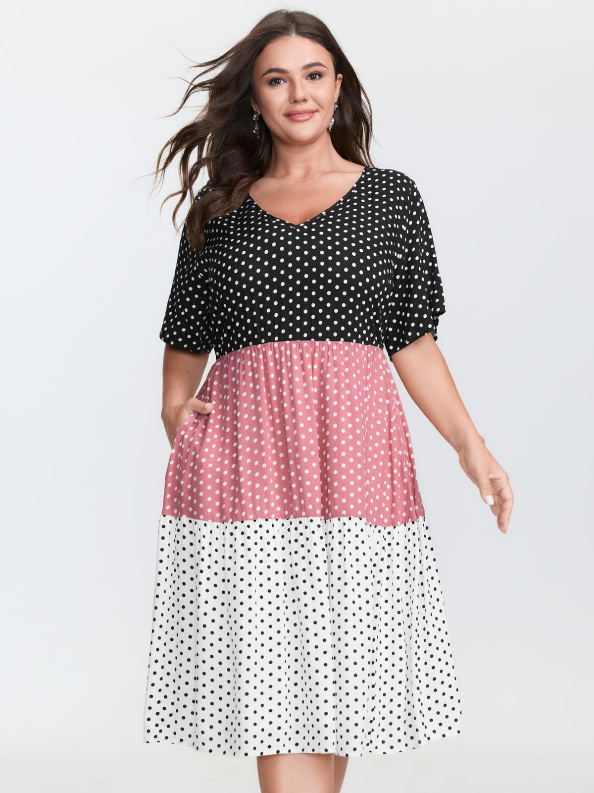Polka Dots Colorblock Midi Dress