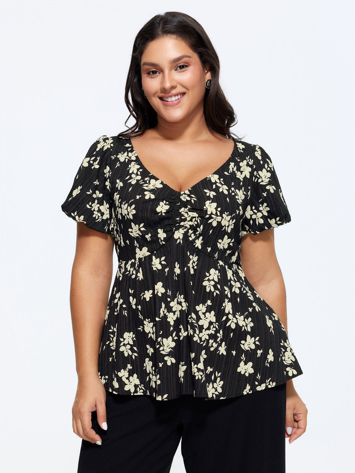 Floral Print Cinched-Waist Blouse