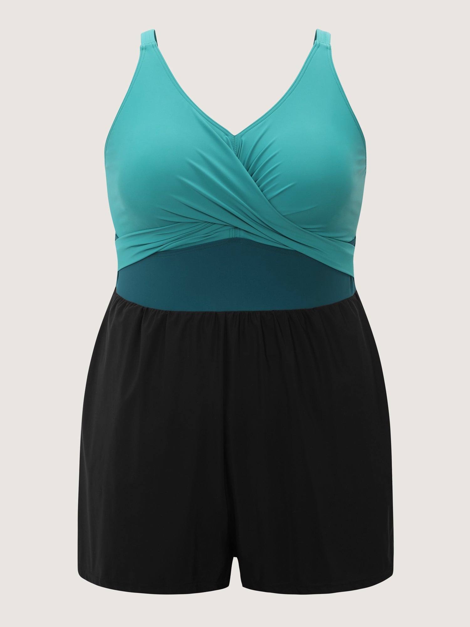 Colorblock Button Pockets One Piece Swimsuit