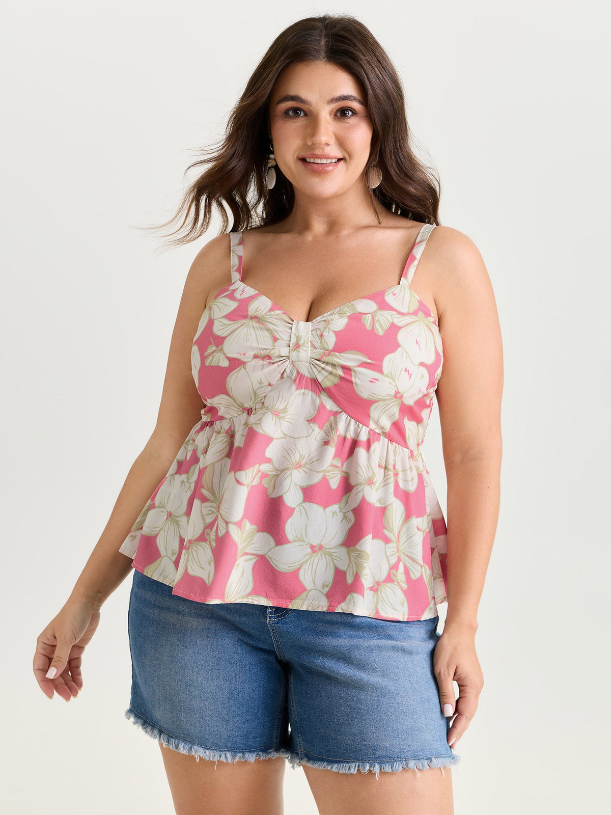 Floral Print Shirred Bodice Tank Top