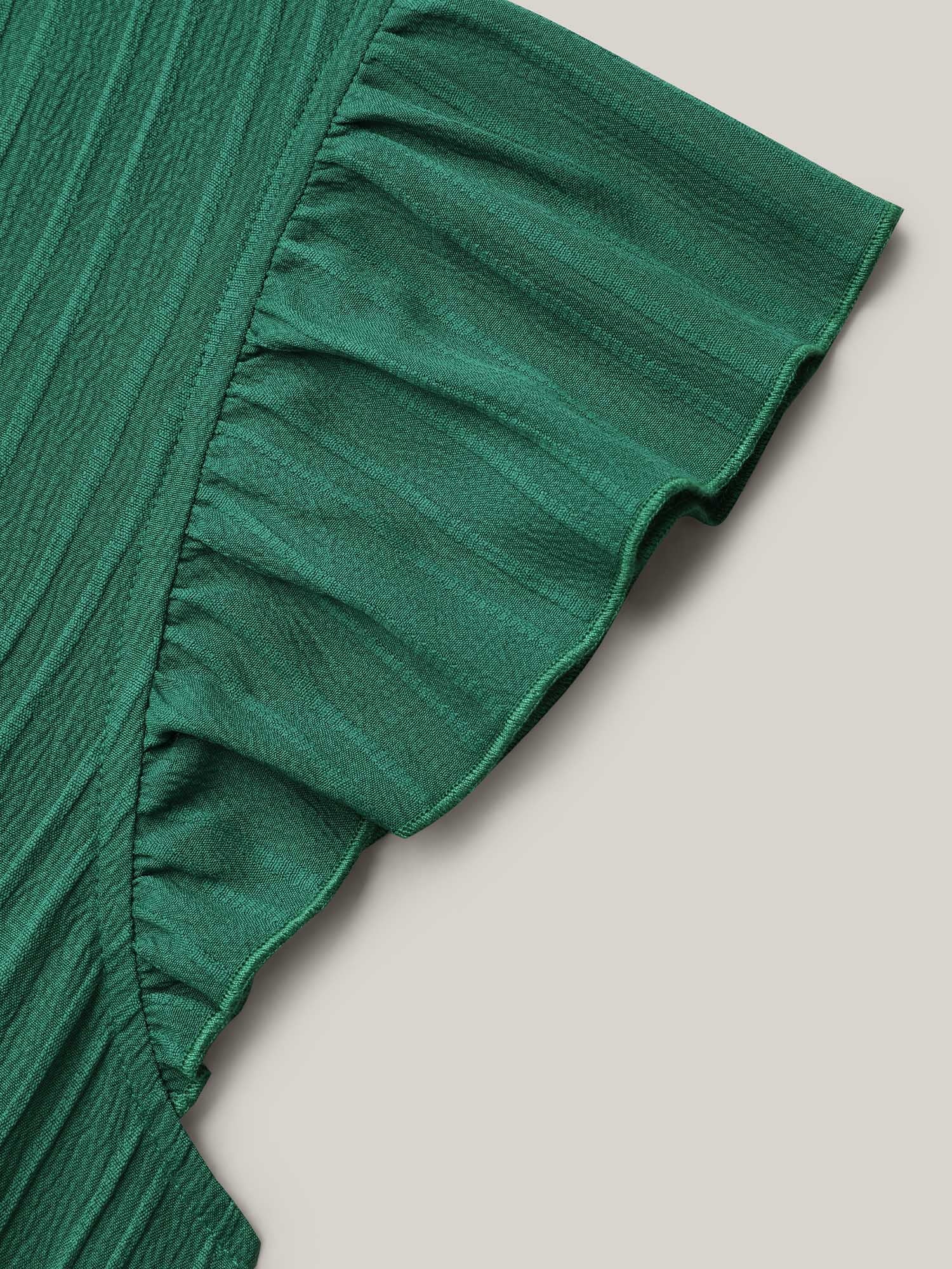 Lace Trim Stitch Textured Waist-Defined Midi Dress
