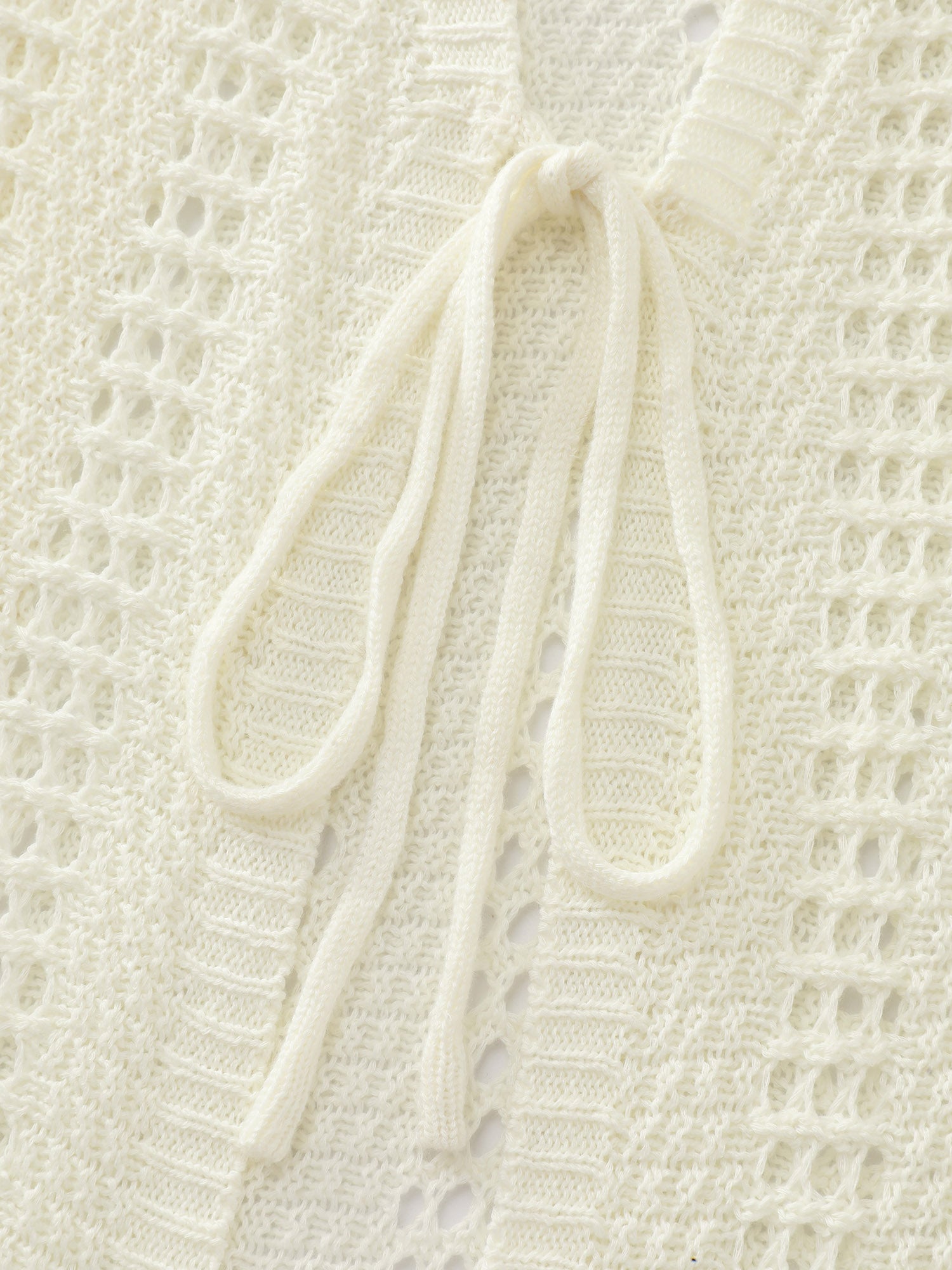 Hollow Textured Front-Tie Swim Cover-Up