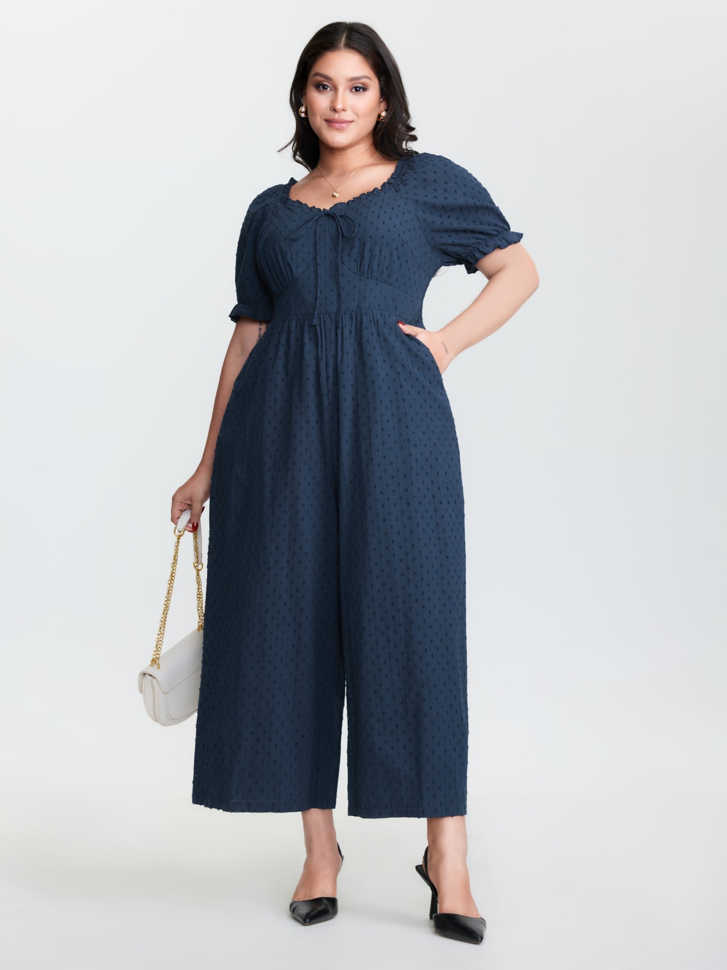 Pure Cotton Textured Pockets Jumpsuit