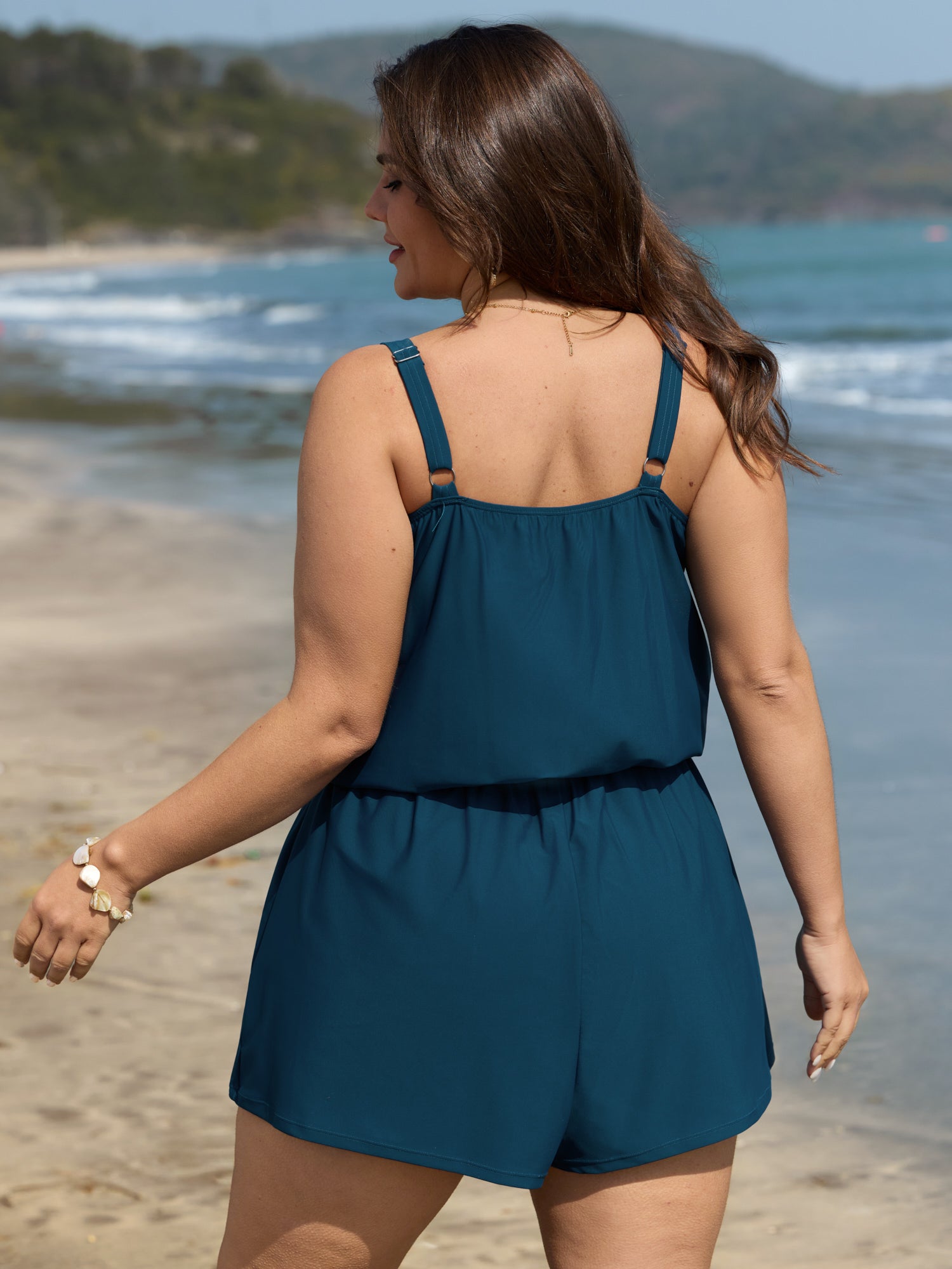 Shrink Pleat Pockets Swim Romper