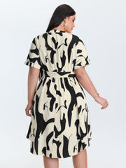 Abstract Print Waist-Tie Midi Dress