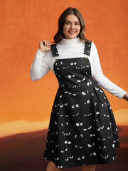 Bat Eyes Overall Straps Skirt Midi Dress