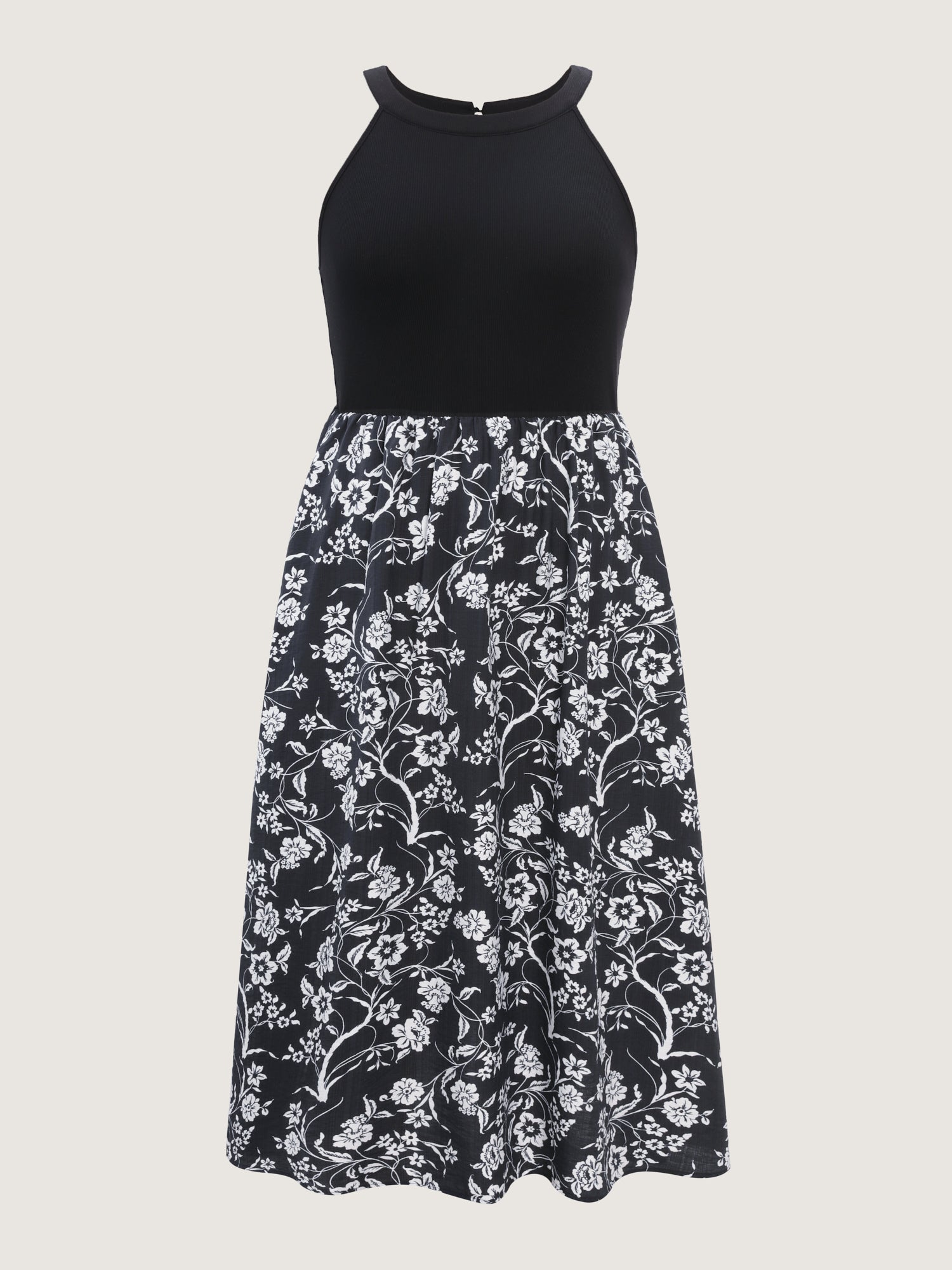 Floral Print Stretchy Waist Pockets Midi Dress