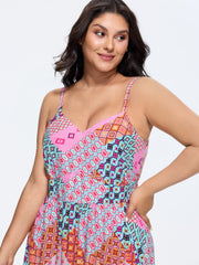 Summer Collage Print Cami Shirred Maxi Dress