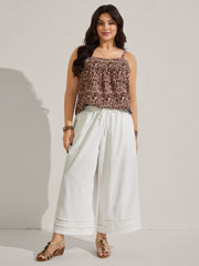 Lace Trim Wide-Leg Tie Pants