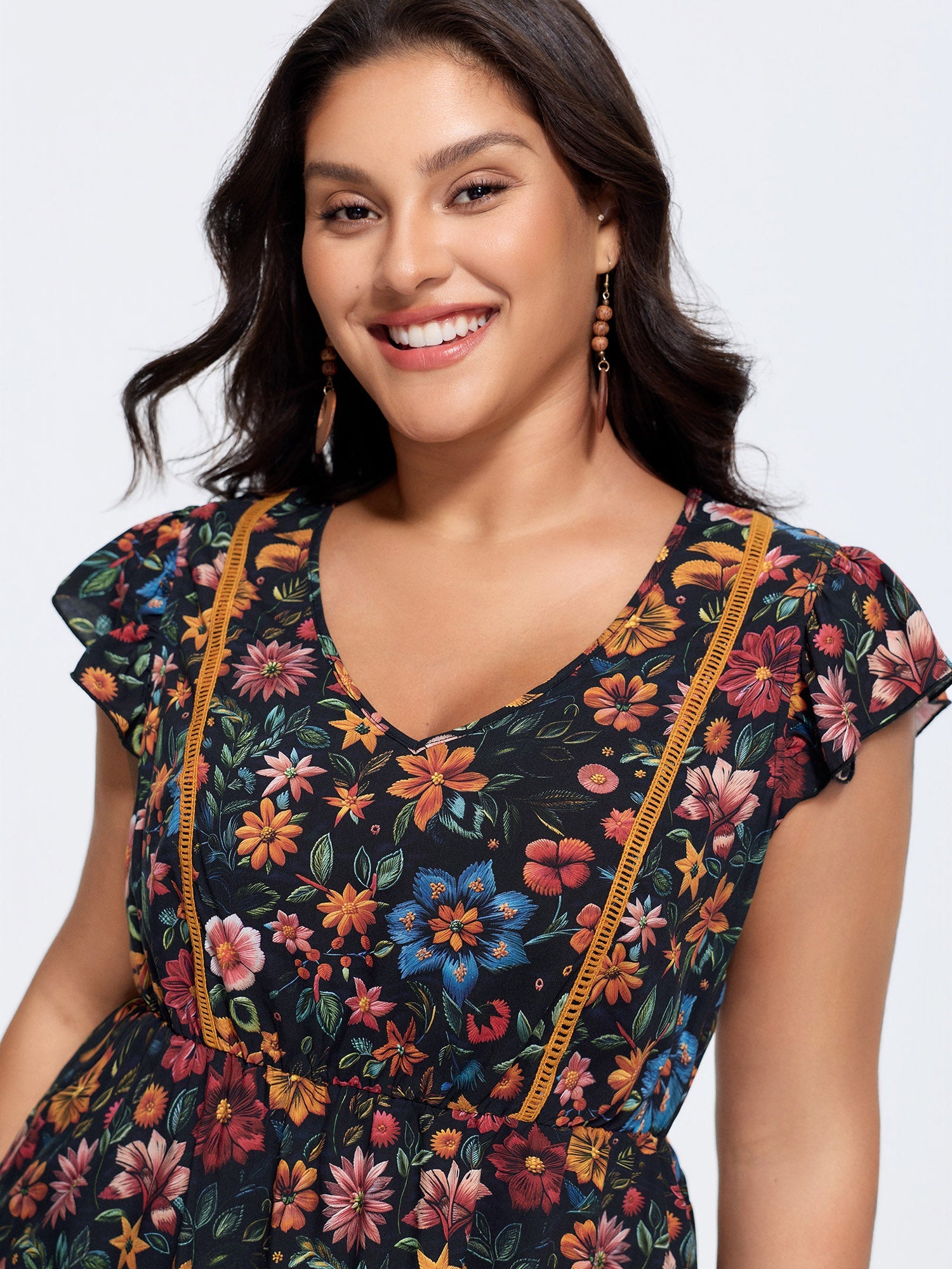 Vibrant Floral Print V-Neck Blouse