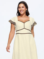 Color Contrast Ruffled Sleeve Midi Dress
