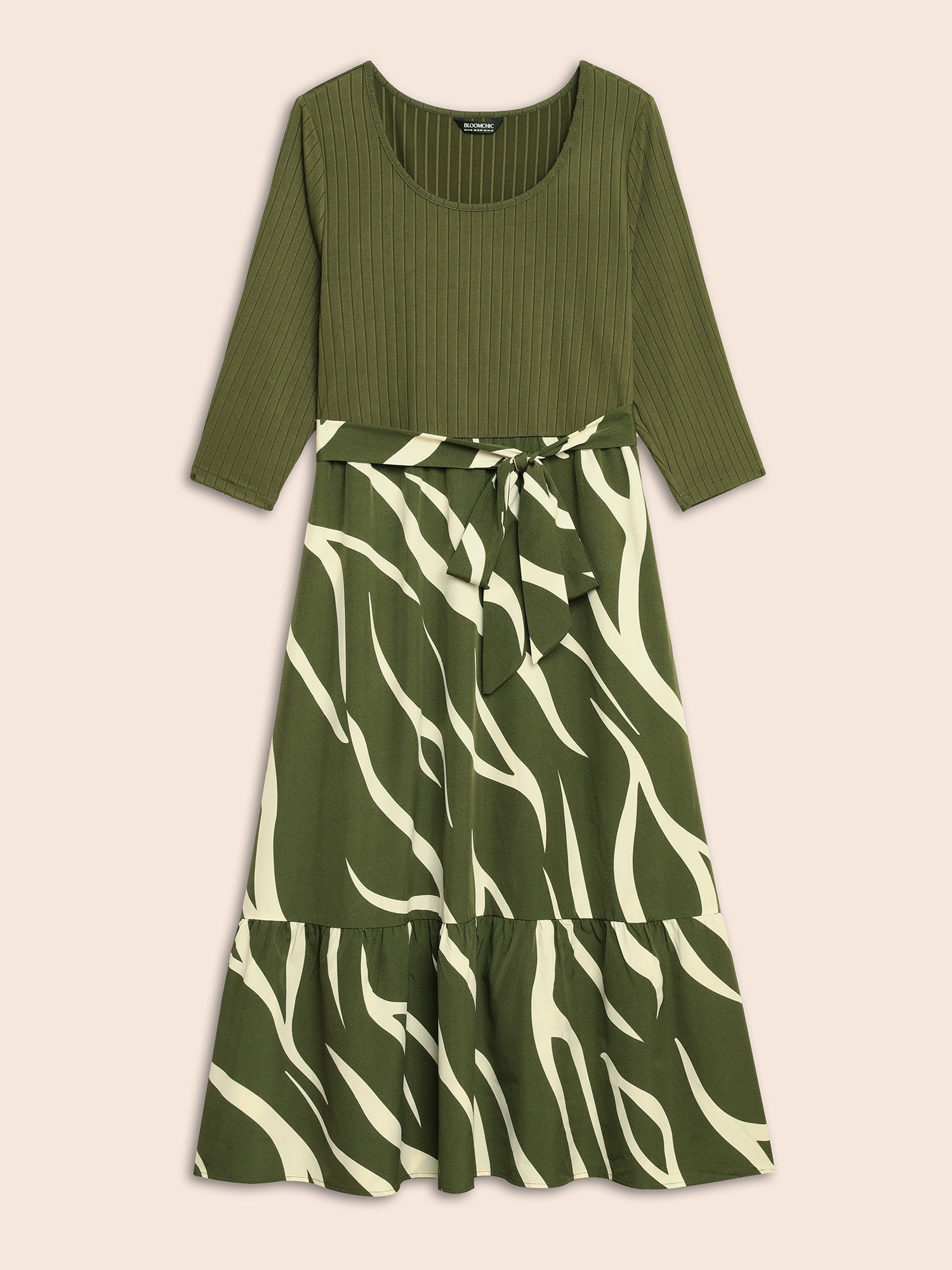 Geometric Texture Patchwork Belted Dress