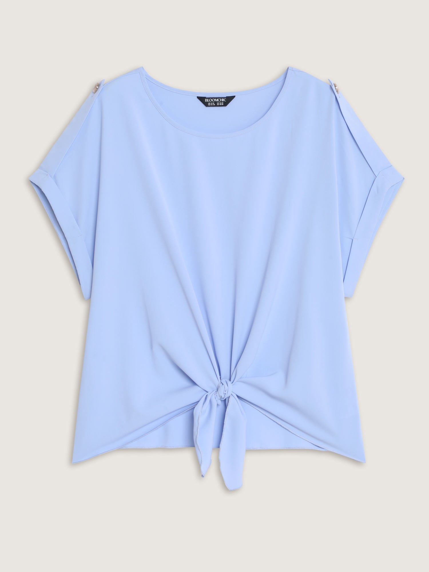 Shoulder Button Detail Knotted Front Plain Blouse