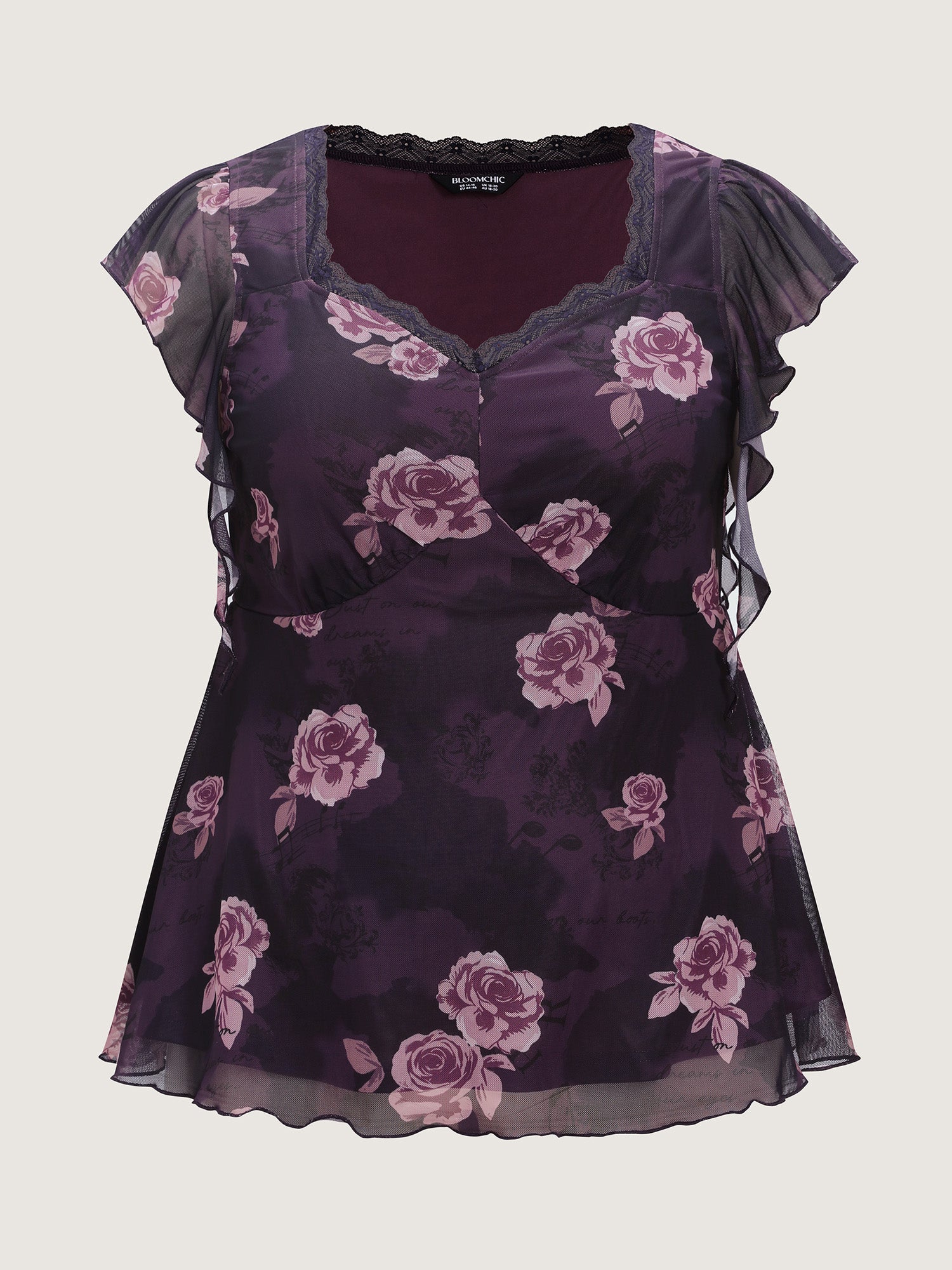 Lace Trim Floral Print Knit Top