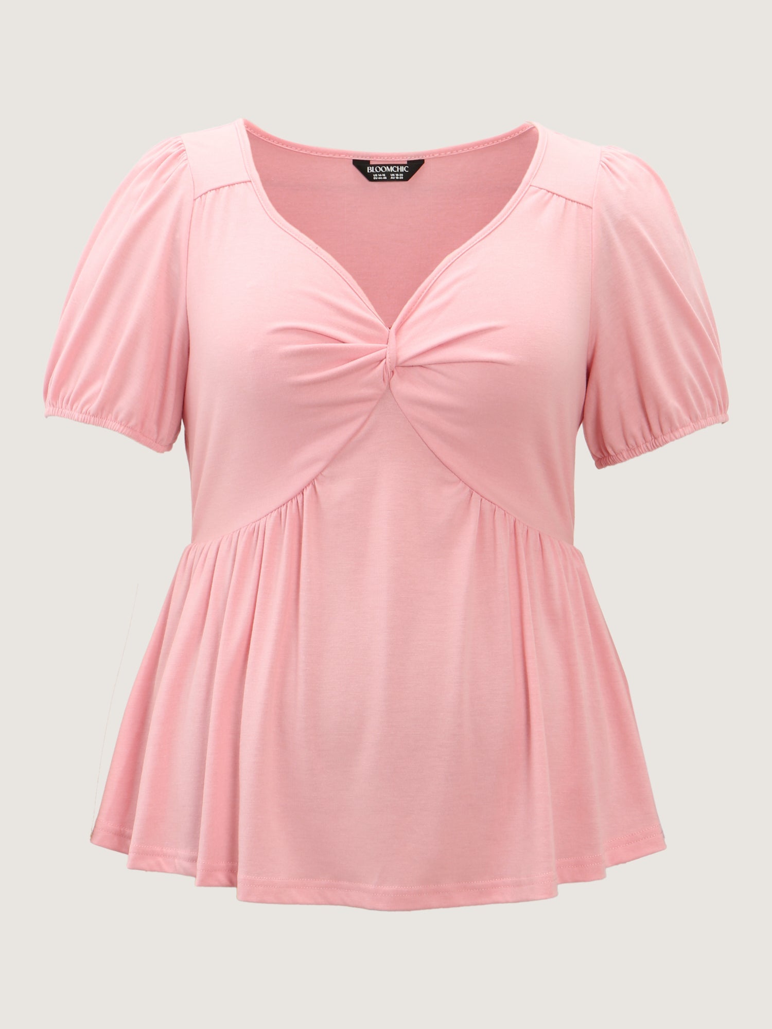 Twist Front Stretchy Waist Flared Blouse