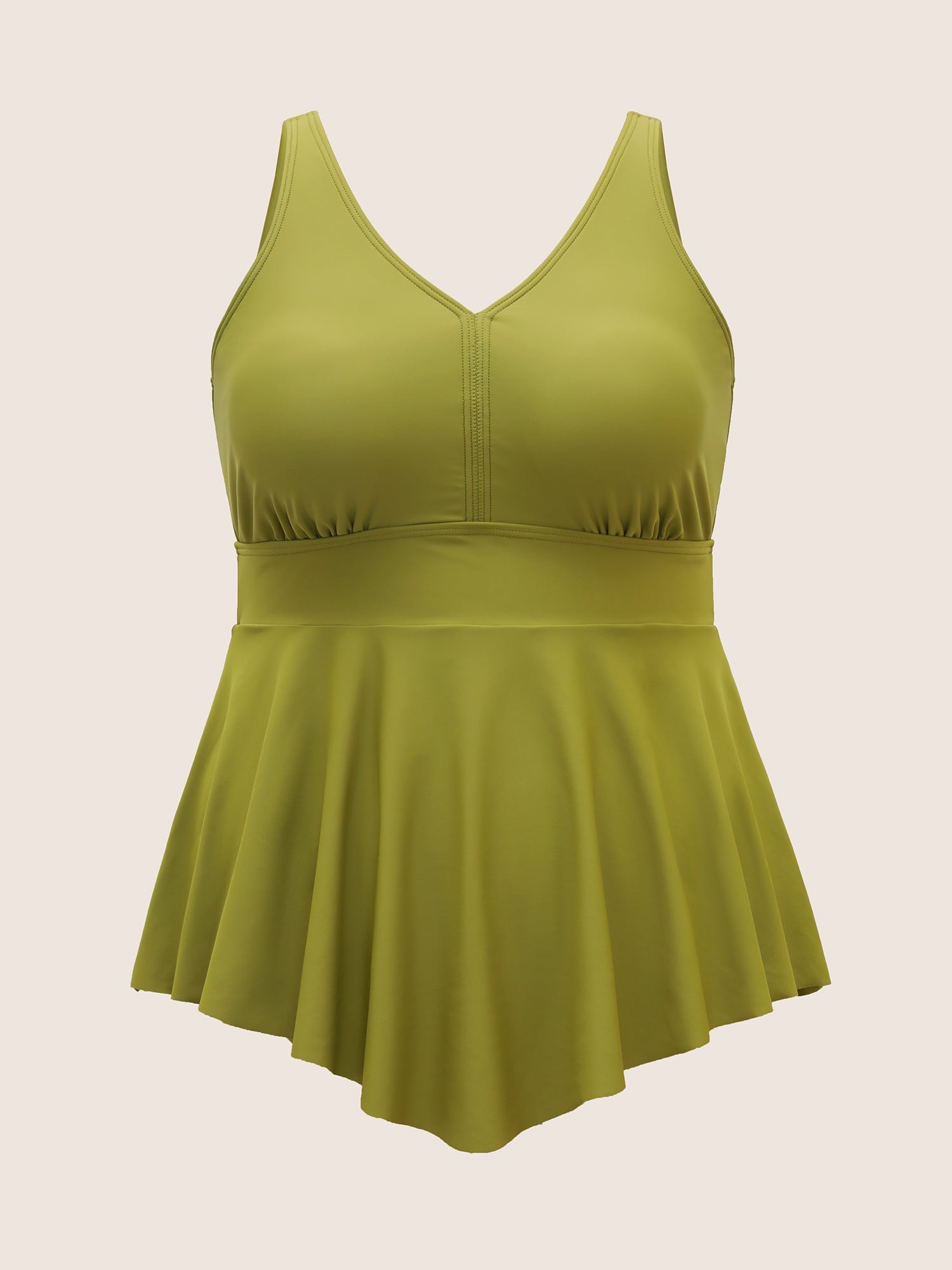 Plain Gathered Asymmetrical Hem Swim Top