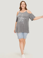 Star Leopard Cold Shoulder Heather T-shirt