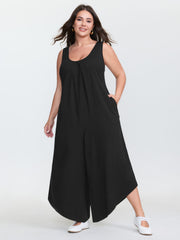 Cotton Stretchy V-Neck Pocket Jumpsuit