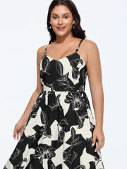 Floral Print Beaded Cami Flowy-Fit Midi Dress