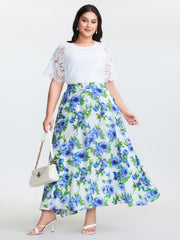 Refreshing Floral Print Slit Maxi Skirt