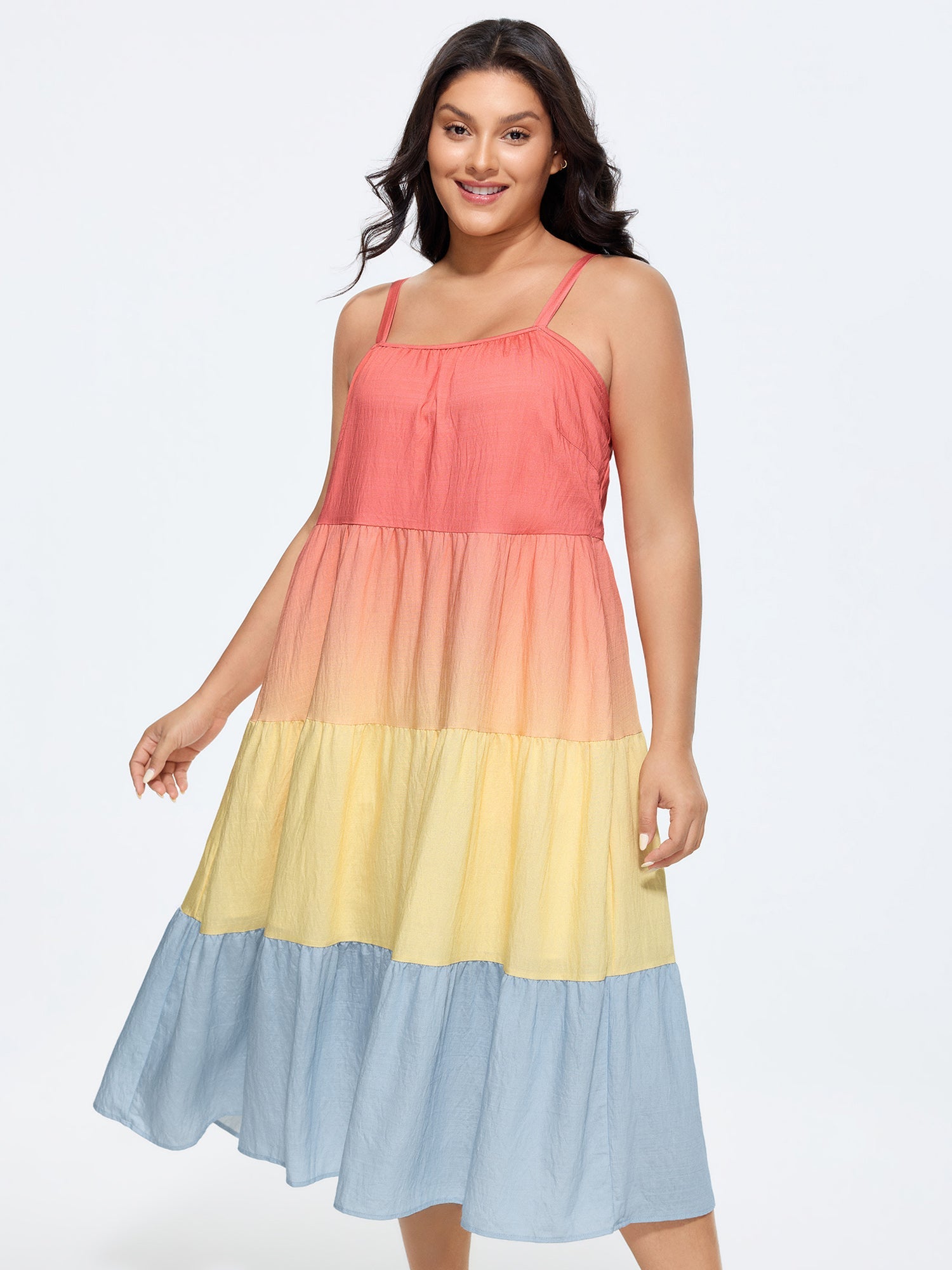 Colorblock Tiered Cami Midi Dress