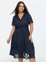 Floral Textured Lined Midi Shirt Dress