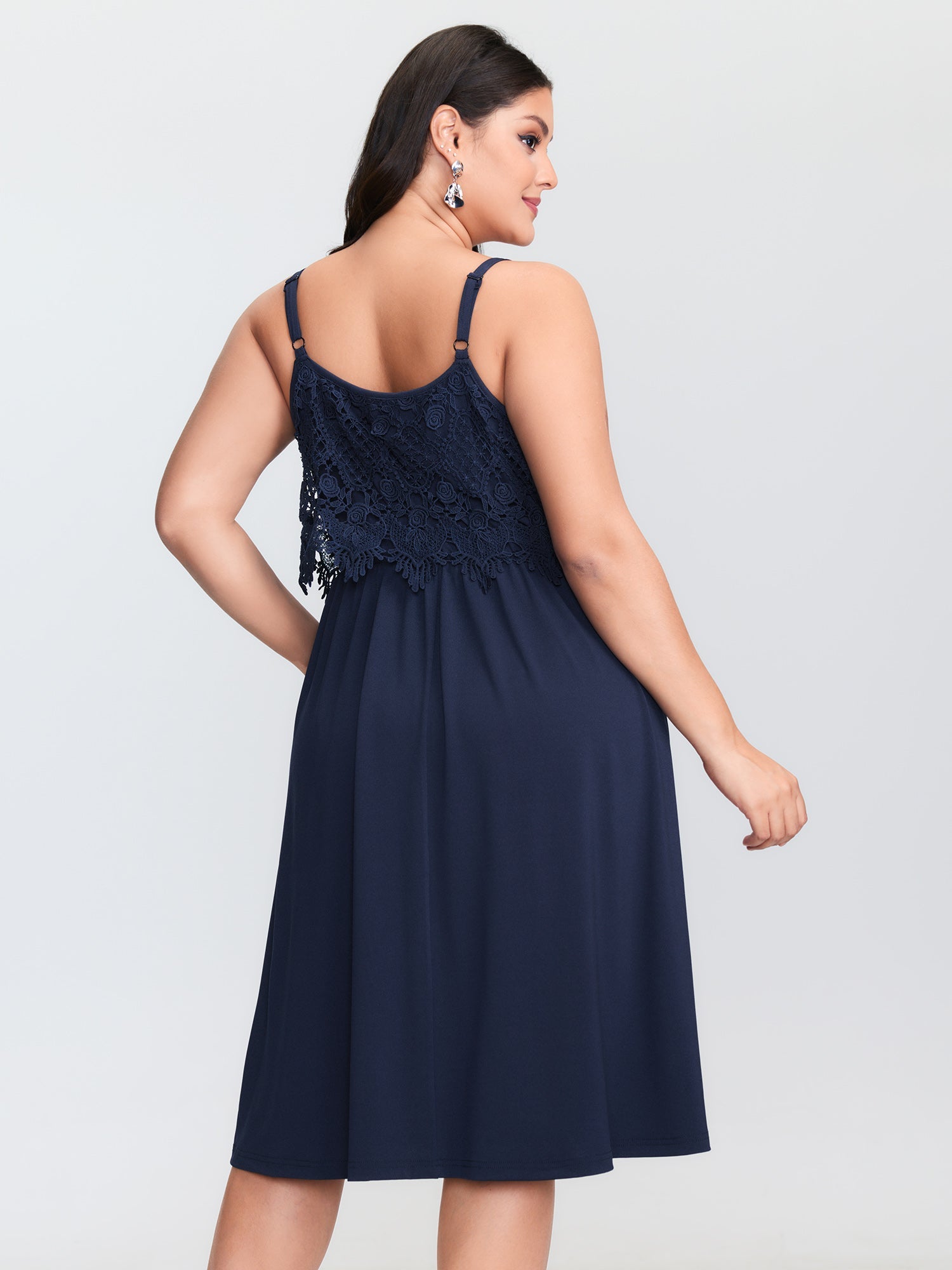 Lace Patchwork Pockets Flowy Midi Dress