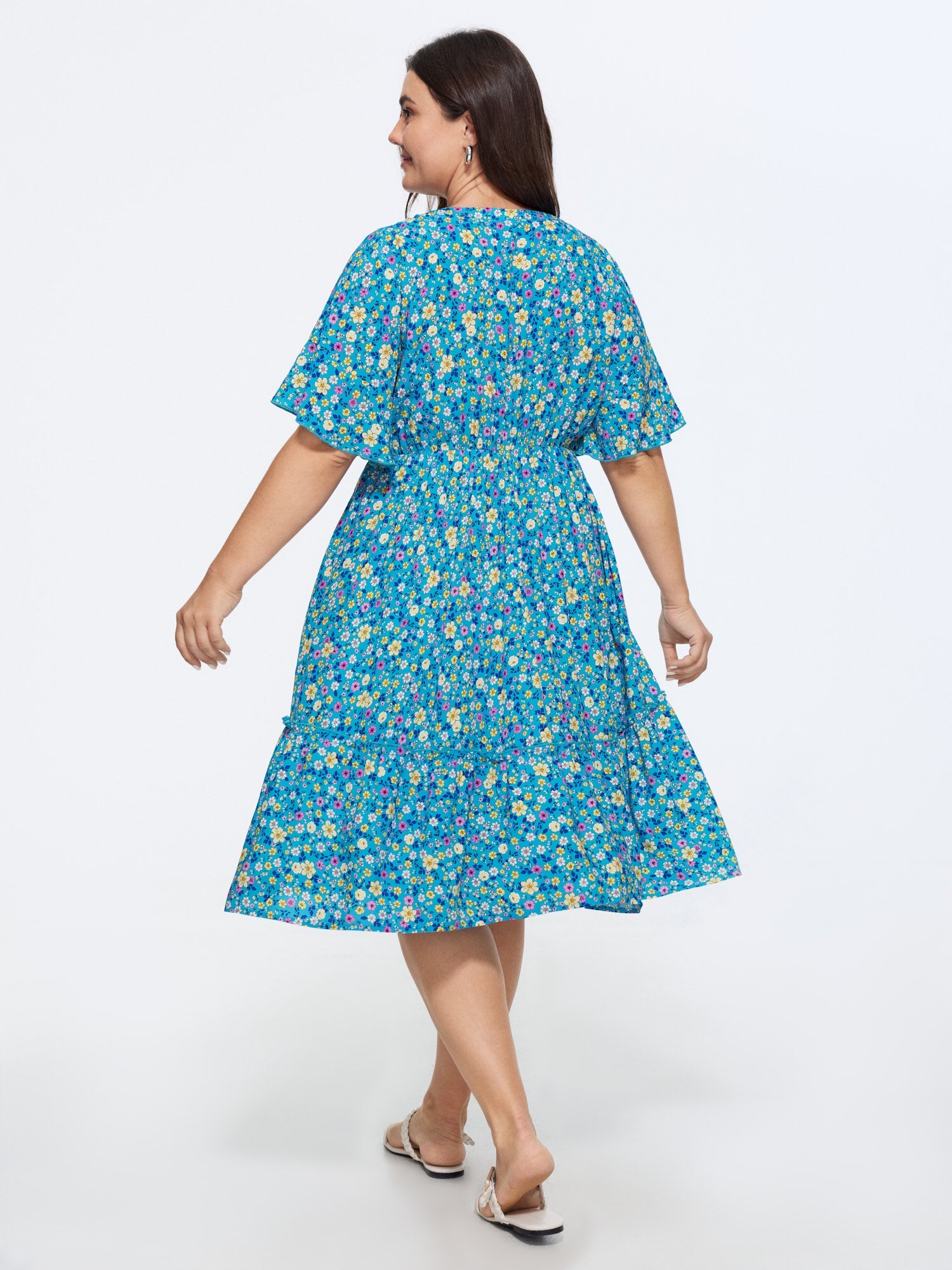 Supersoft Floral Print Lace Trim Midi Dress