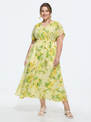 Floral Print Waist-Tie Flowy Midi Dress