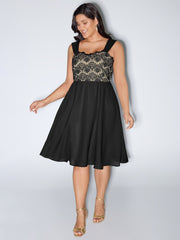 Lace Textured Wide Straps Midi Dress