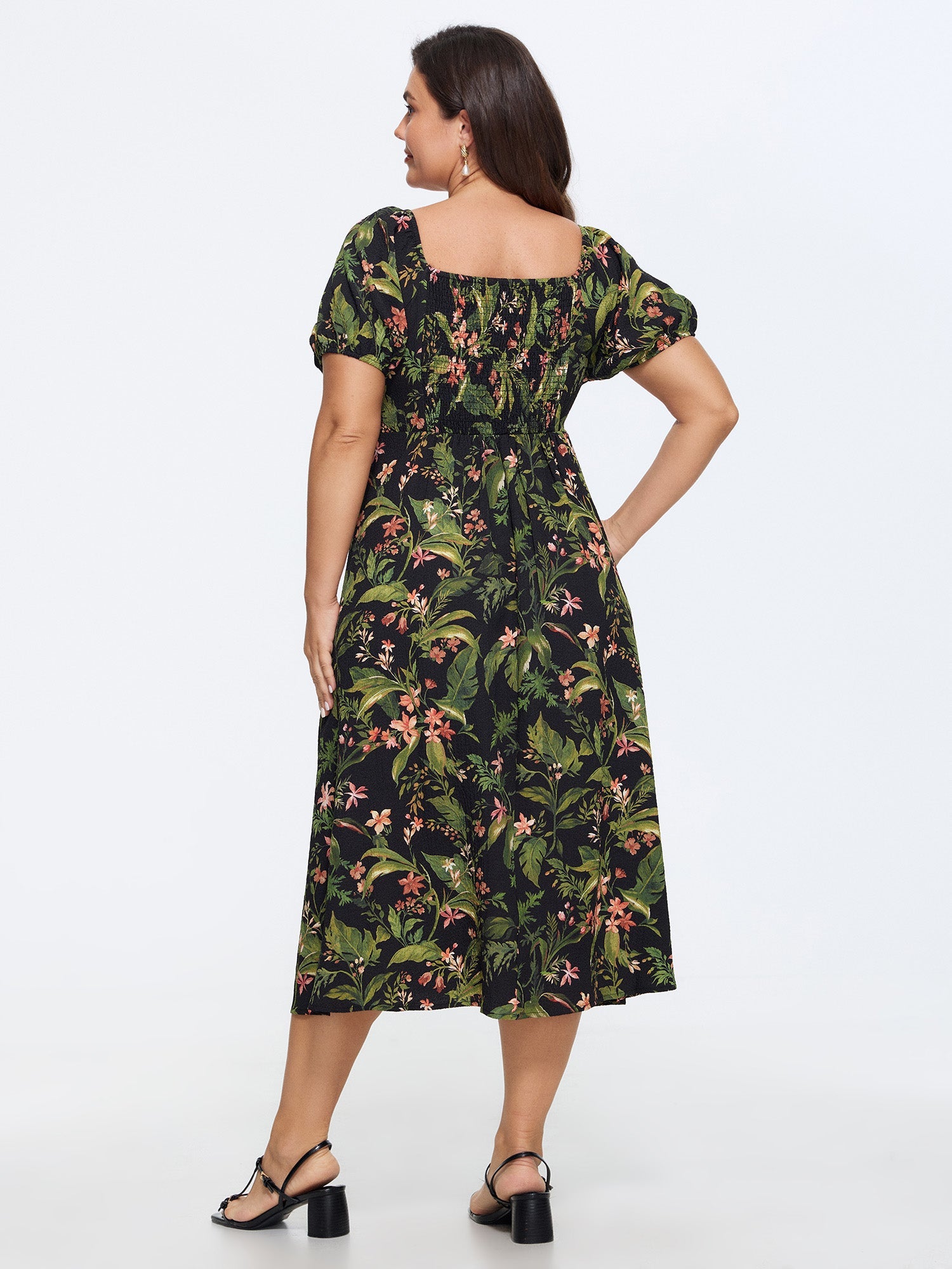 Tropical Floral Print Split Hem Midi Dress