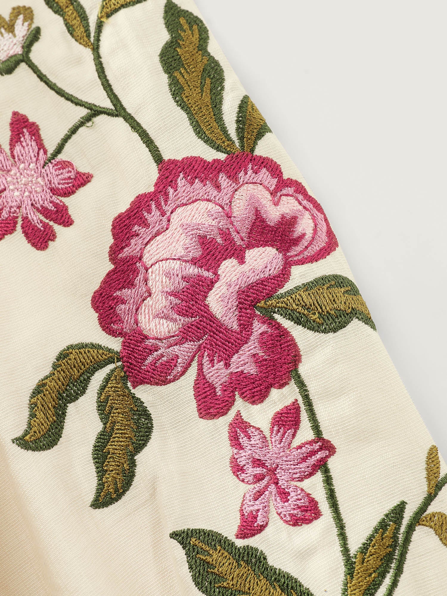 Floral Embroidery Button Front Blouse