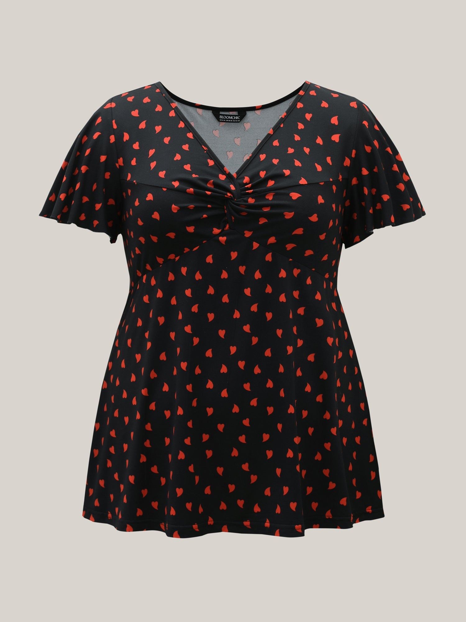 Heart Print Ruched Bust Stretchy Top