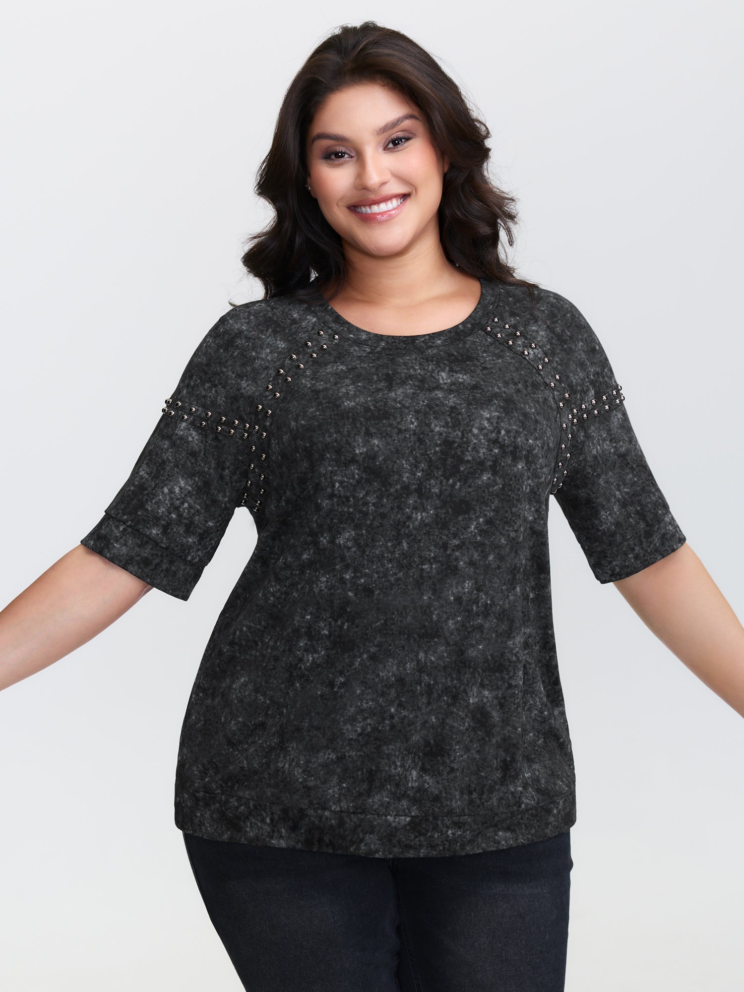 Rivets Snowflake Effect Stretchy T-Shirt