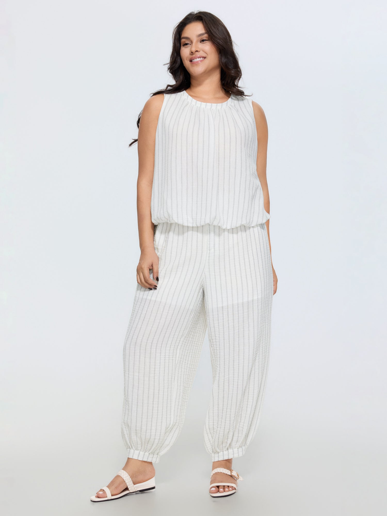 Sheer Lined Striped Print Jogger Pants